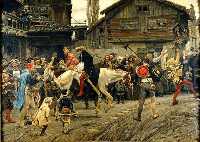 carl gustaf hellqvist Peder Sunnanvader and Master Knut Ignominious Entry Spain oil painting art